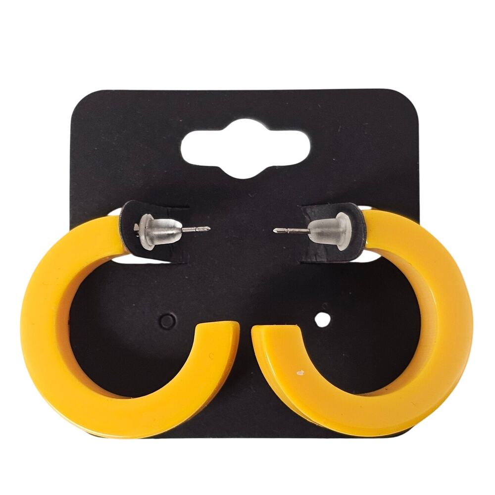 Yellow Hoop Earrings 1.2" Retro 1980s Neon Chunky Pierced Acrylic Gift Bag Y2K